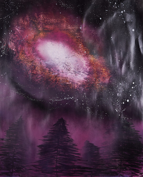 Nebula - A colorful nebula over a dark forest.