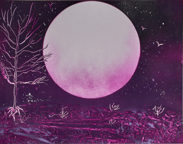 Purple Mist - A huge purple moon hanging barely over a purple landscape.