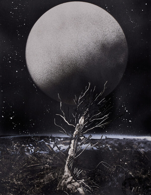 Twilight Moon - Skeleton of a tree against a dark moon.